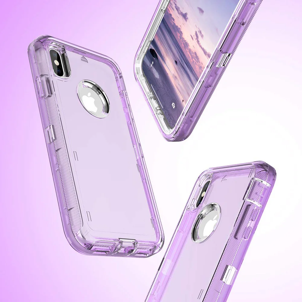 Clear Purple Сверхпрочный бронированный однотонный 360 прозрачный Кристальный чехол для iPhone 11 Pro Xs Max/XR/X, протектор из ПК+ ТПУ, прозрачный для iPhone 6, 7, 8 Plus - Цвет: Clear Purple