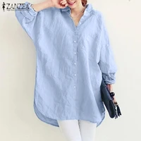 2021 zanzea womens blouse stylish button shirts casual long sleeve blusas female lapel solid tunic baggy chemise