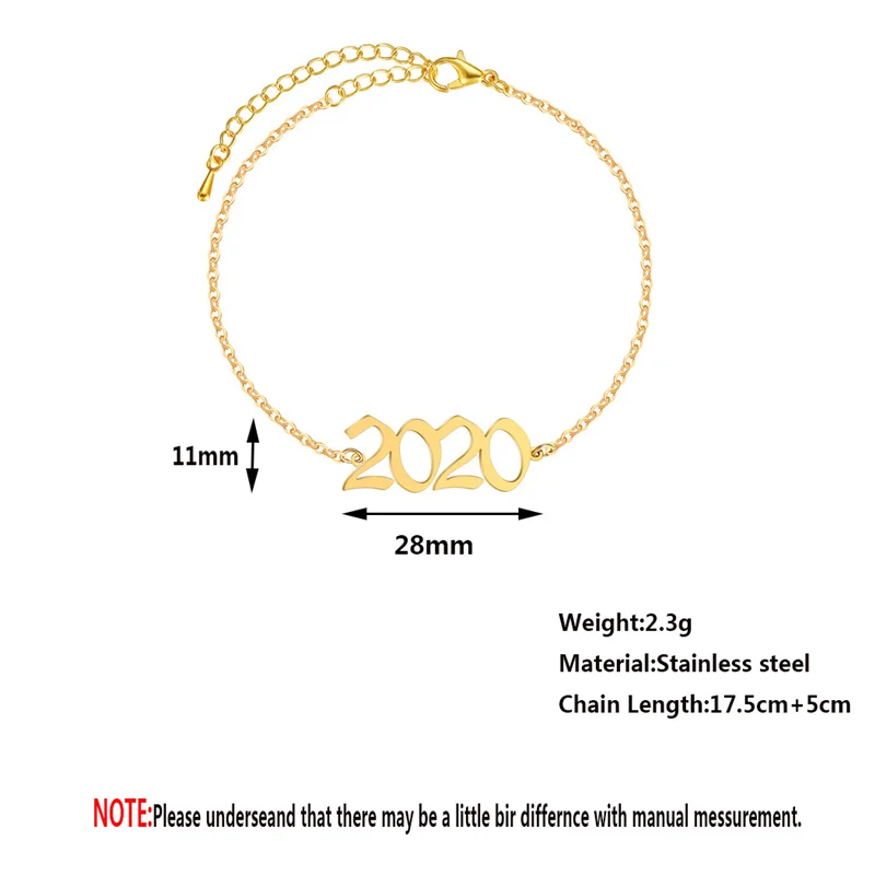 

1980 To 2020 Year Number Bracelets Stainless Steel Gold Color Chain Anklet Bangle For Women Men Gift Fashion Jewelry Accessories