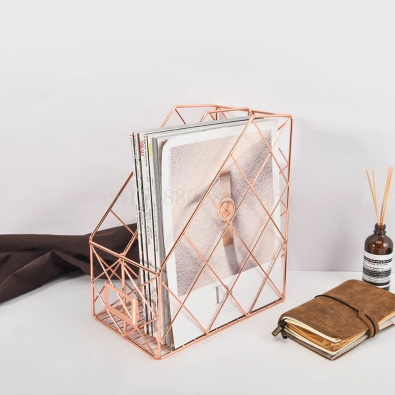 

Nordic Wrought Iron Grid File Holder Simple Double Layer Desk Shelf Book Storage