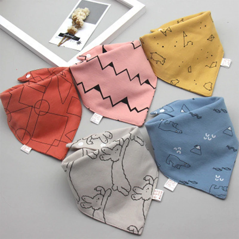 5pcs Baby Bibs Triangle Cotton Child Newborn Rotating Double Pattern Striped Star Girls Feeding Burp Cloths | Детская одежда и
