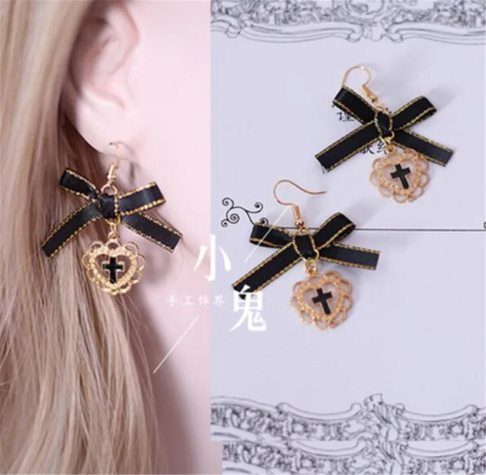 ear ring Винтаж Японский сладкий Лолита кружева кроссовер ремень лук головной убор горничной волос полоса горничной ежедневные аксессуары для волос повязки B443 - Цвет: ear ring