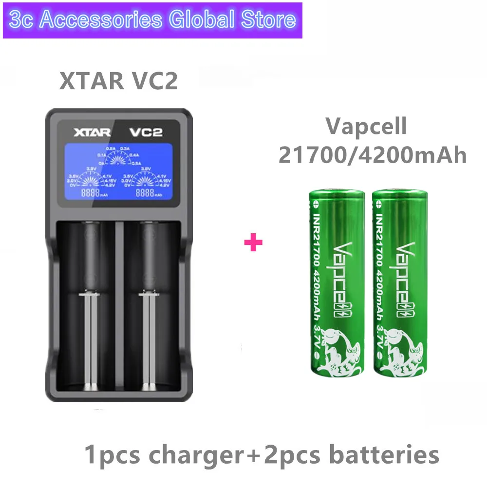 1 VC2 2 battery 2 шт Vapcell 21700 батарея 4200mah 30A rewrap molicel P42A аккумуляторная батарея для электронной сигареты - Цвет: 1 VC2 2 battery