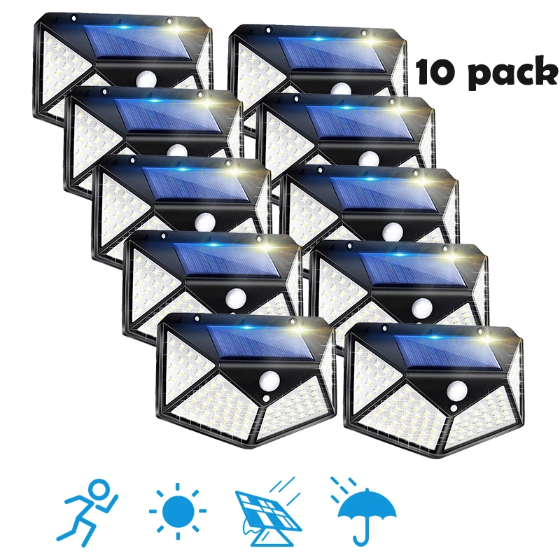 Solar Lights Outdoor Wall Lamp 100LED 3 Modes 270° Lighting Angle Motion Sensor Security Lights Wireless IP65 Waterproof Lights