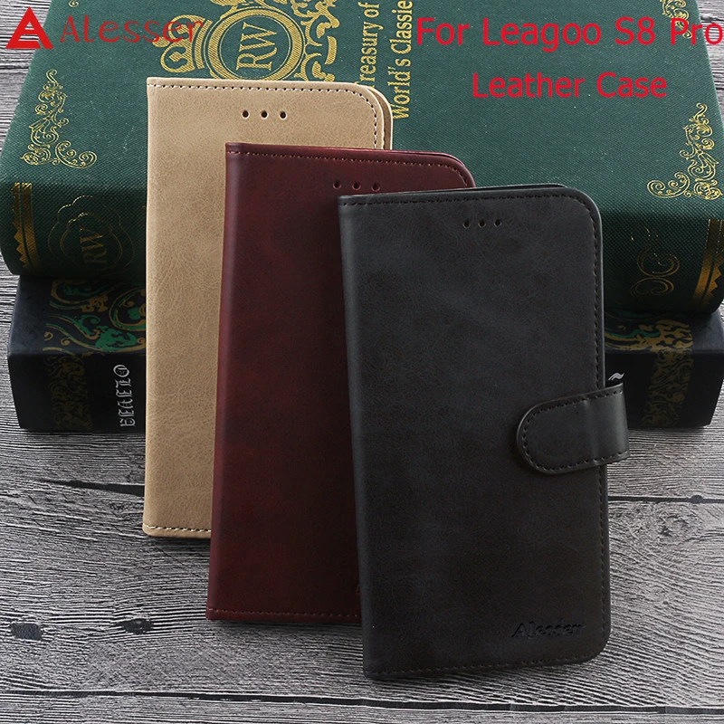 Кожаный чехол Alesser для Leagoo S8 Pro флип из натуральной кожи телефона с кармашком карт