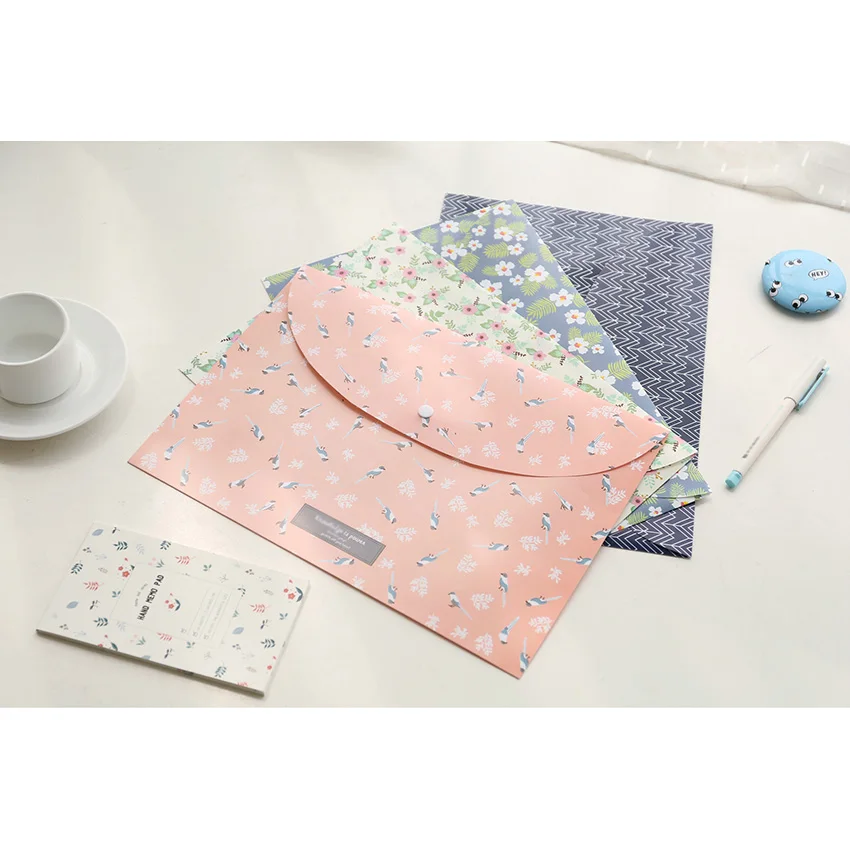 

1pc Durable Folder Snap Floral File Bag Paper A4 Pvc Waterproof File Folder School Stationery Office Storage Supplies