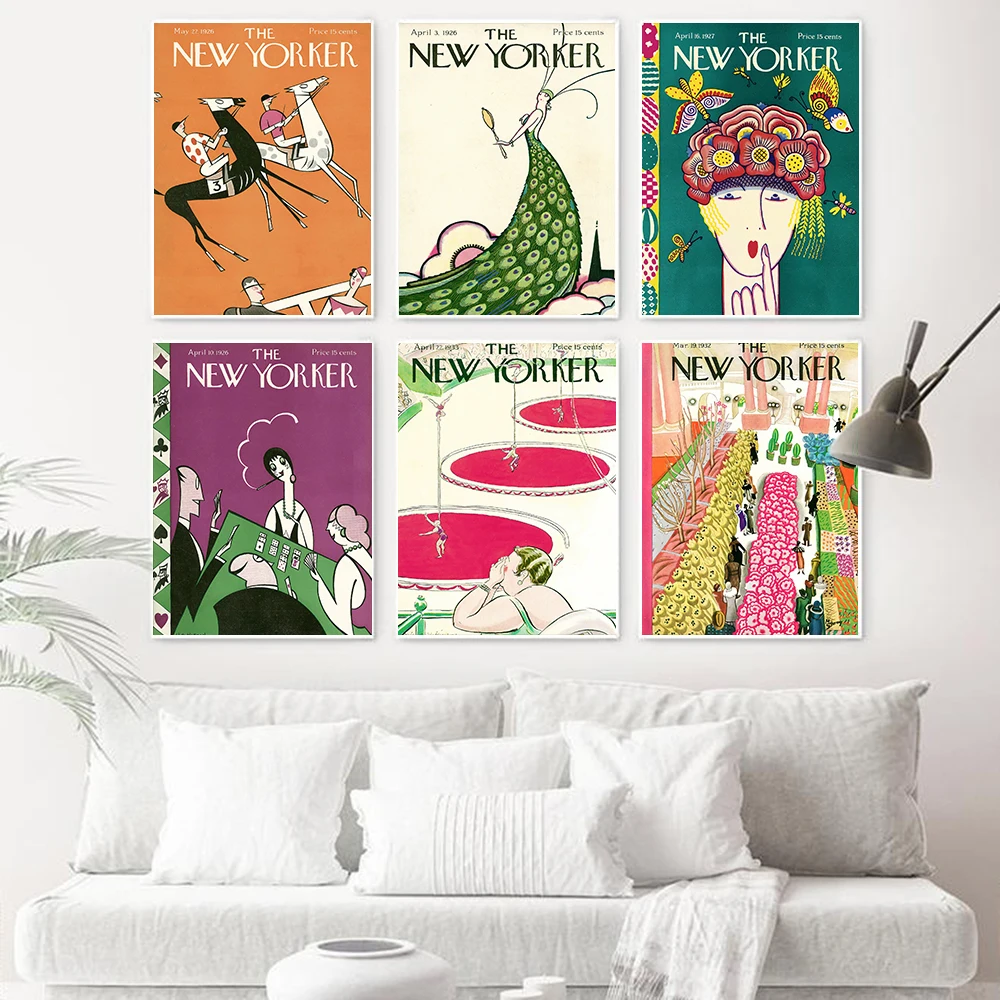

The New Yorker Vintage Character City Illustration Wall Art Canvas Painting Posters And Prints Living Room Nordic Style Decor