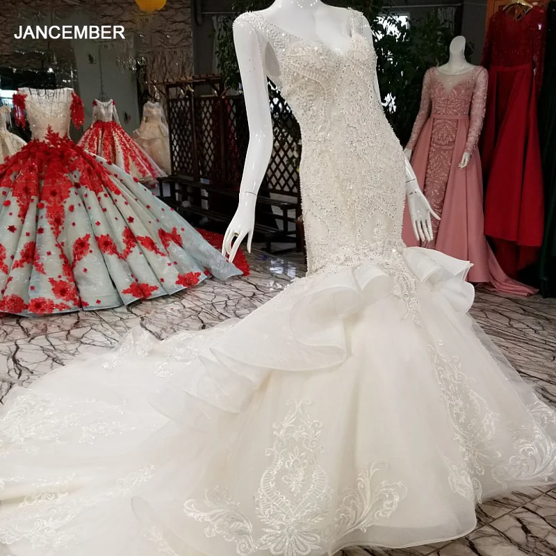 

LS29332 свадебное платье рыбкароскошная русалка свадебное платье 2018 v-образным вырезом без рукавов зашнуровать иллюзия мода назад слоновая ко...