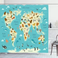 shower curtain set with hooks 60x72 happy reptiles world continent asia lion kid map planet cute nature ocean graphic mammal