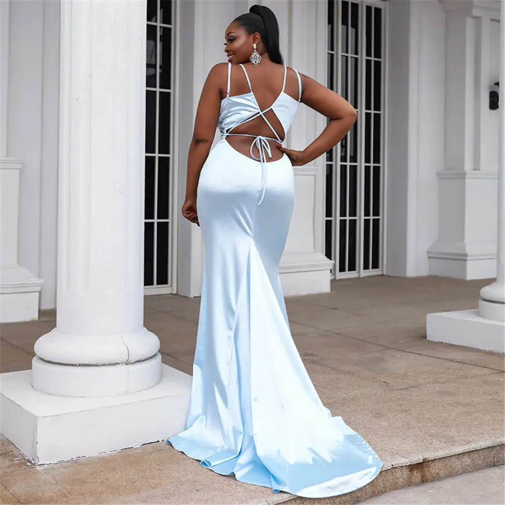 

Sexy Backless Plus Size Satin Long Evening Dress For Women Mermaid Mermaid Wedding Party Dresses Strapless vestidos de fiesta