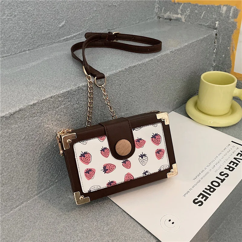 

Cartoon Print High Quality Leather Box Shoulder Bags Female 2021 Fashion Handbag Vintage Cute Evening Crossbody Bag Sac A Main