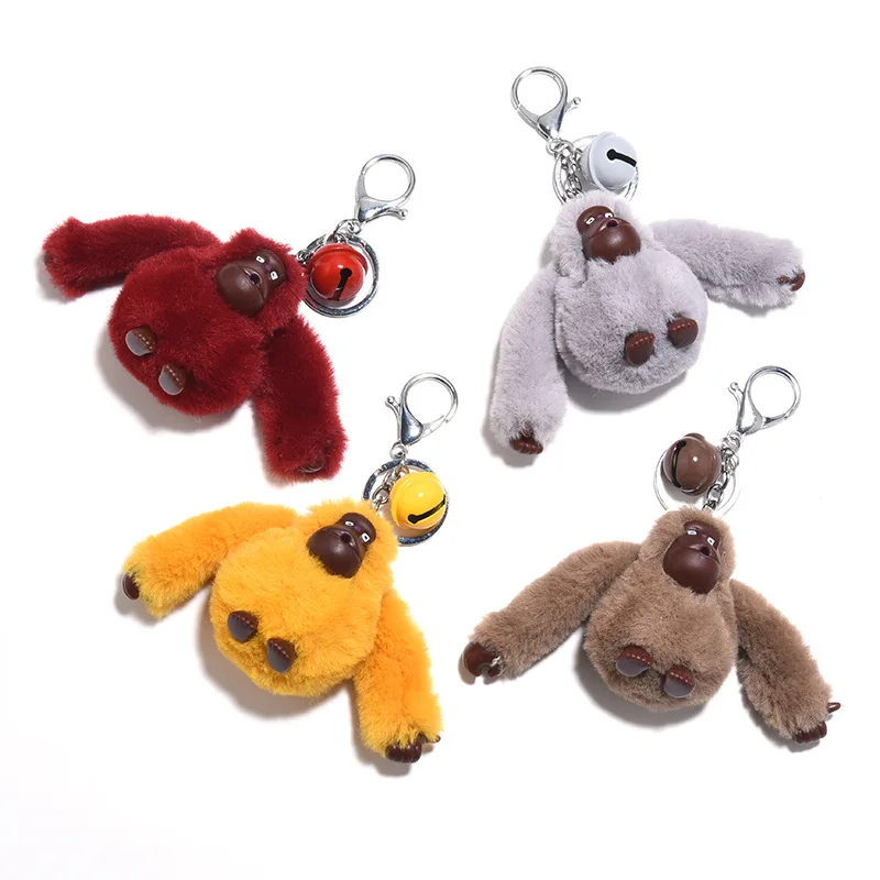 

Women Fur Pompom Keychain Fluffy For Cars Monkey Gorilla Plush Doll Keyring Monkey Couple's Student Bag Car Key Pendant