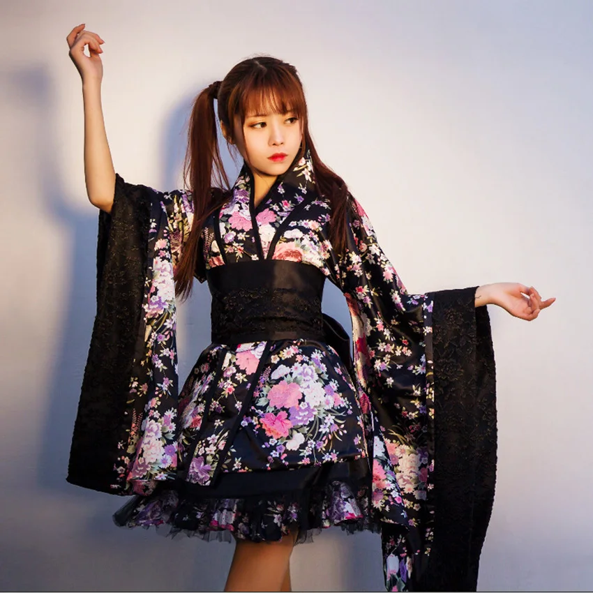 

Teen Girls Japanese Lolita Costumes Kimono Dress Clothing Floral Floral National Gothic JK Suit Halloween Cosplay Woman Yukata