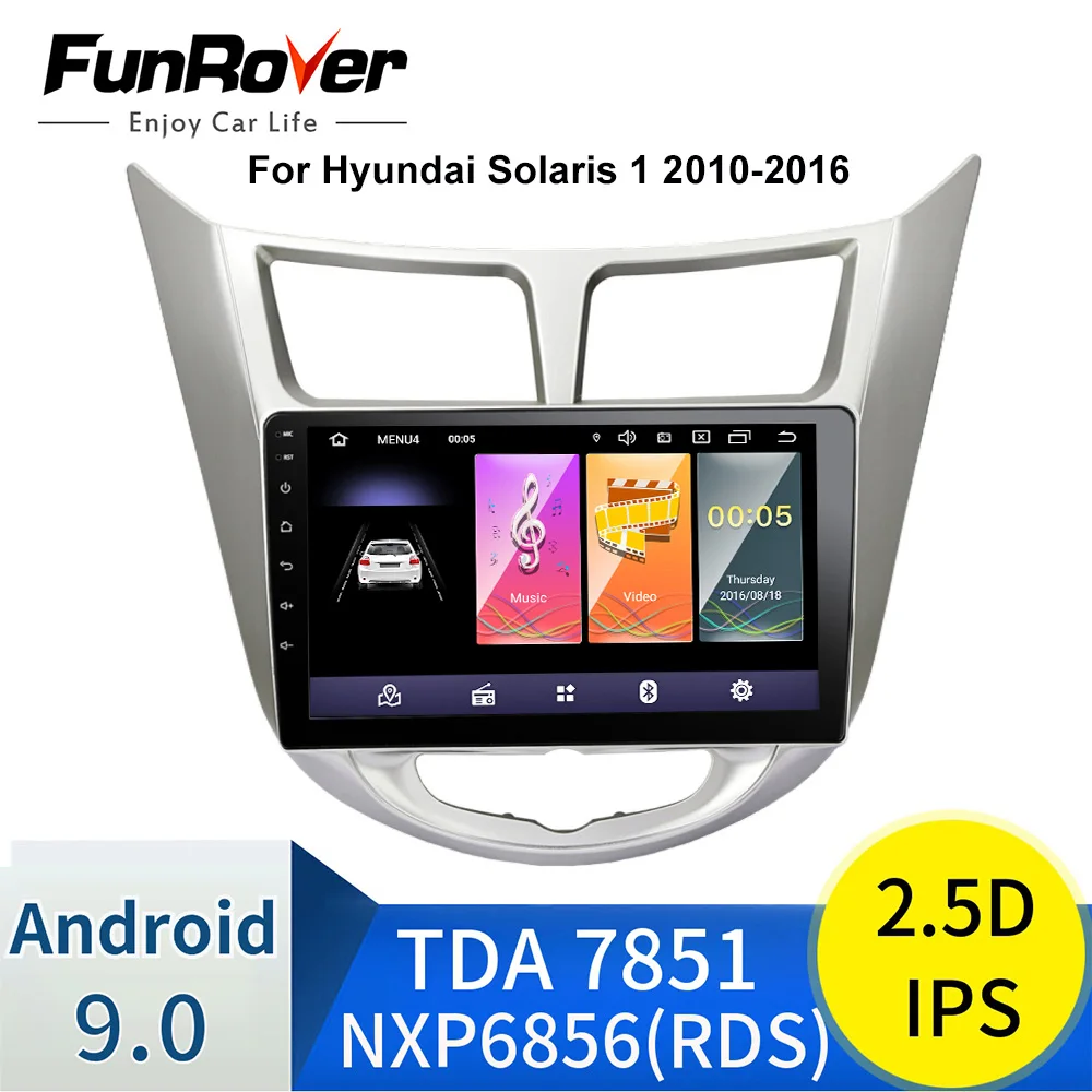 Funrover 2.5D+ ips Android 9,0 автомобильный dvd-плеер для Hyundai Solaris VERNA 2011-15 радио магнитола видео Gps wifi RDS USB аудио