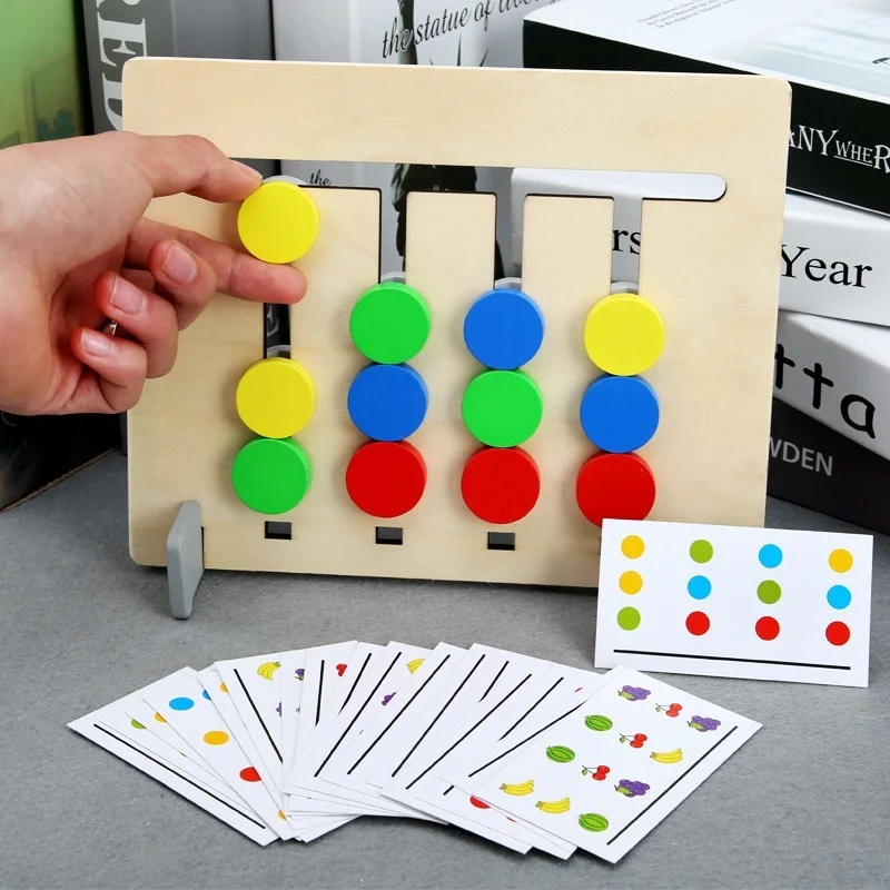 

Kids Montessori Educatief Houten Speelgoed Vier Kleuren En Fruit Dubbelzijdig Pairing Met Card Kinderen Logisch Redeneren Game