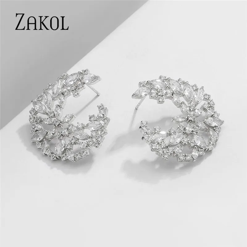 ZAKOL 4 цвета роскошные серьги-гвоздики с фианитом огранки маркиза для женщин