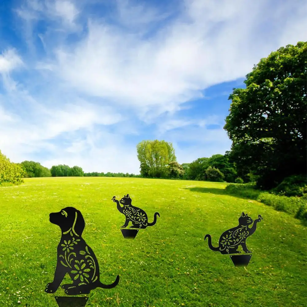 Outdoor Metal Cat Dog Holllow Owt Figure Ground Decoration Black Insert Garden Hollow Sculpture Lawn Manor Iron I7C5 | Дом и сад