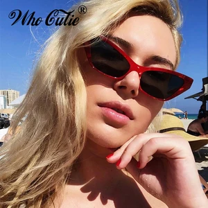 Женские солнцезащитные очки с кошачьим глазом WHO CUTIE, винтажные дизайнерские солнцезащитные очки в ретро-стиле красного и черного цветов, OM786, 2019