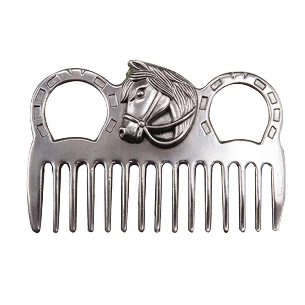 

Horse Comb Equestrian Tail Mane With Keyring Polished Durable Accessories Outdoor Metal Brush Ponies Cleaning Tool For Grooming