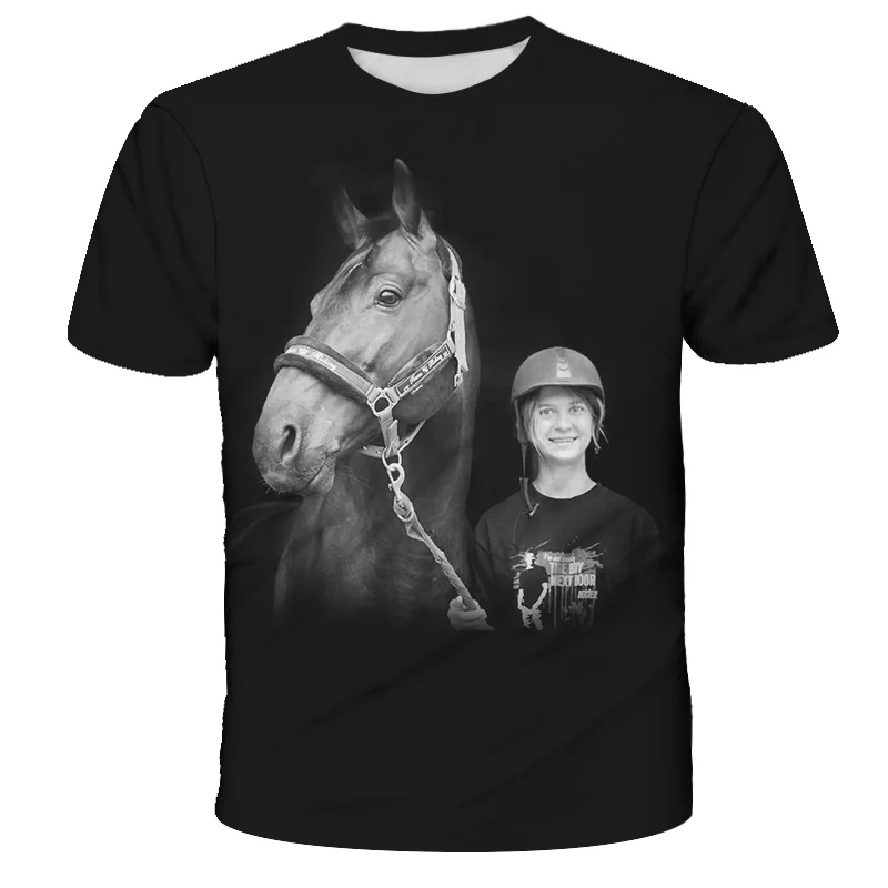 

Fashion Horse With Sexy Beauty 3D Print Men T Shirt Casual Summer Funny Animal Print Crew Neck Short Sleeve Plus Size Tops Tee