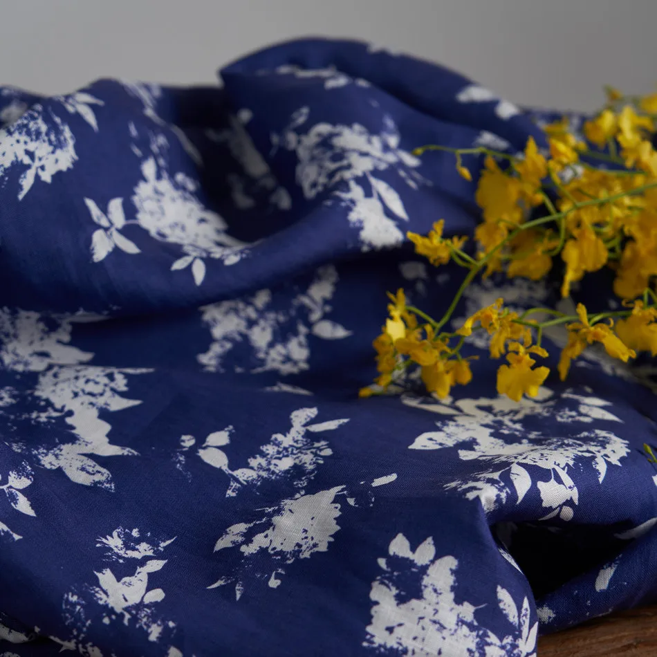 areia lavado puro linho costura planta flor impressao tecido camisa vestido pastoral 03