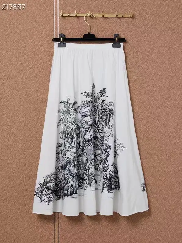 

2021 Designer Fashion Summer Skirt Runway NEW Women Print Ladies Hot Sale Midi White Pleated Popular White Skirt