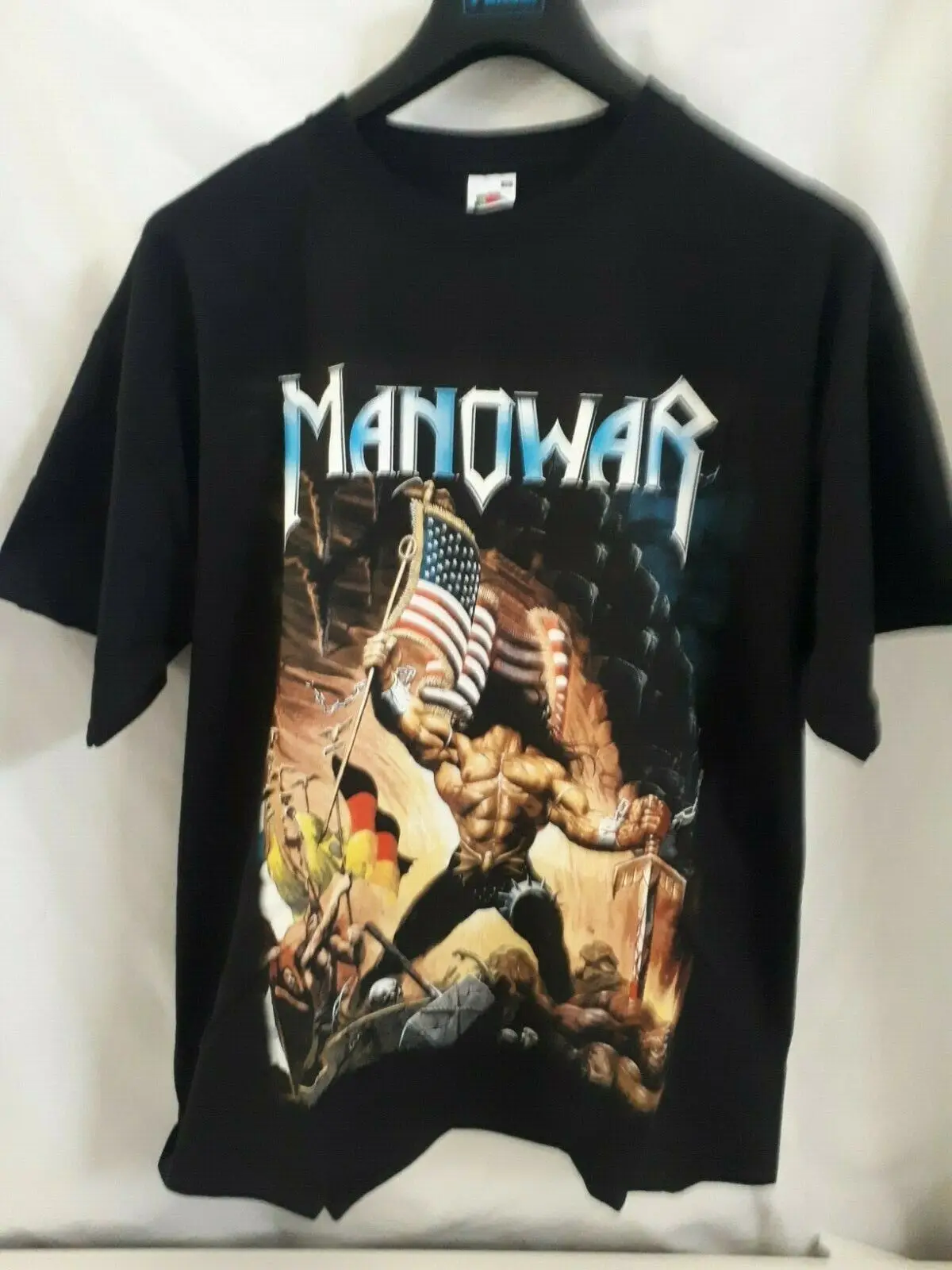 Manowar/футболка черного цвета Размер XL хлопковая Сетчатая футболка с изображением