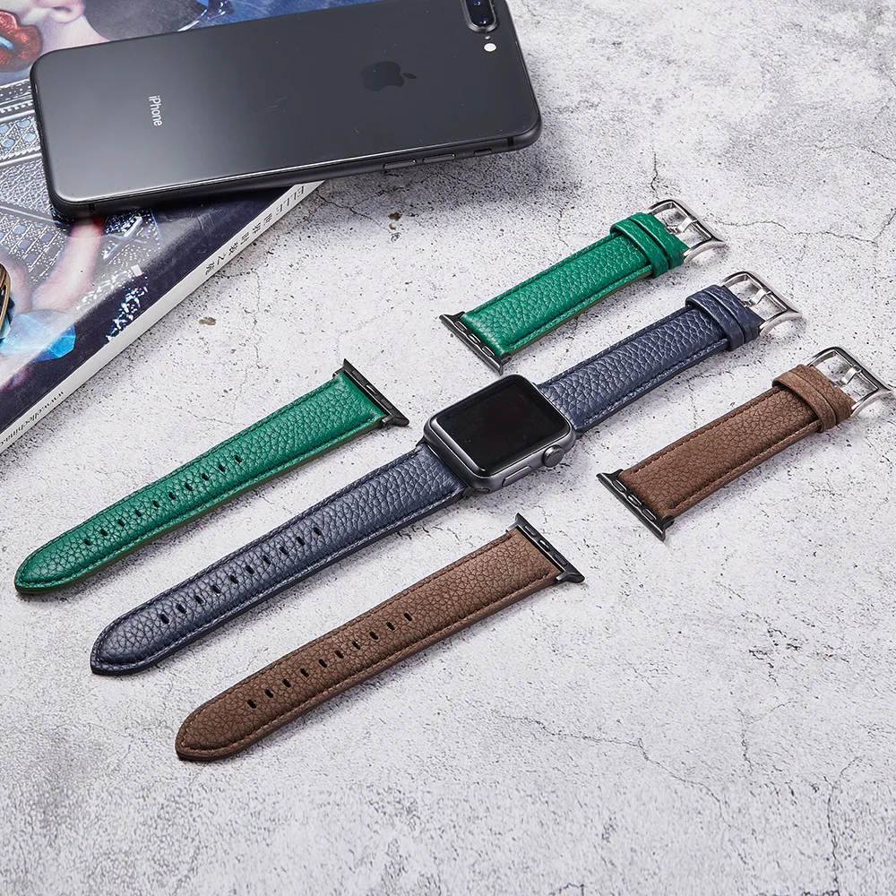 Новый Lychee коричневый Apple Watch ремешок высокого качества из натуральной кожи для