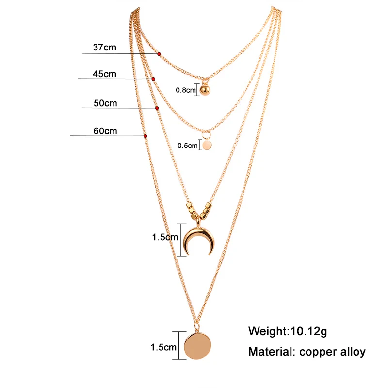 Gold 1 BICUX, винтажное многослойное ожерелье с кулоном из кристаллов, женское золотистое ожерелье с бусинами, Лунная звезда, рога полумесяца, колье, ювелирное изделие, Новинка - Окраска металла: Gold 1