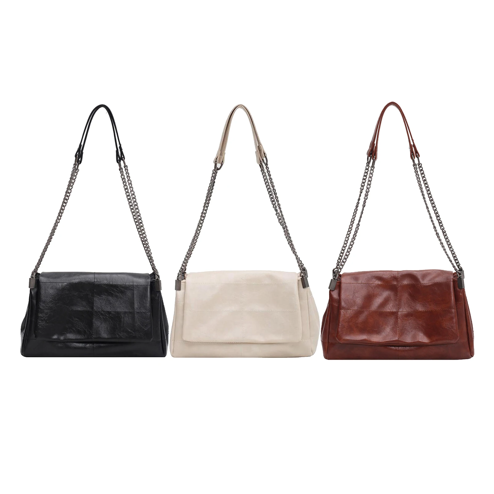 

Retro Womens Leather Double Chain Shoulder Bag Crossbody Bags Messenger Bag