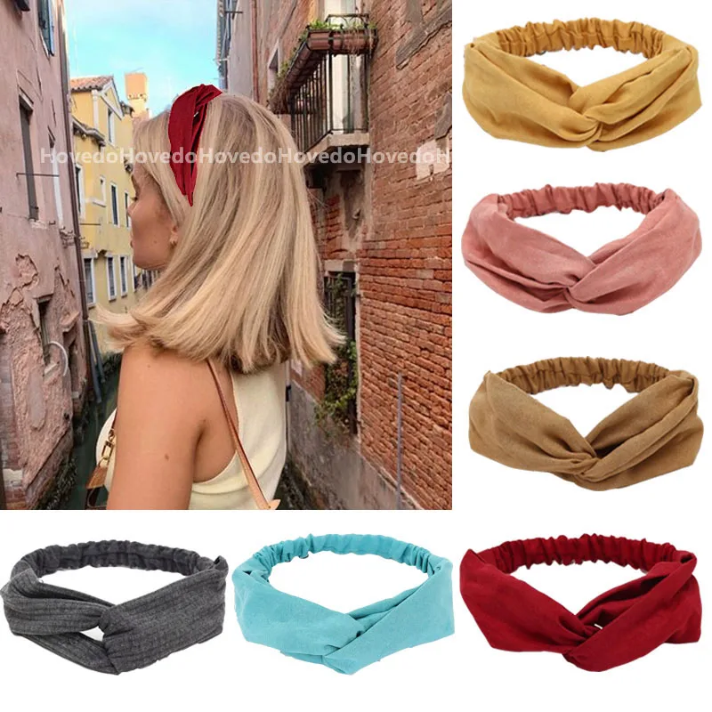

Women Summer Suede Headband Vintage Cross Knot Turban Elastic Hair Bands Soft Solid Girls Hairband Headwear Hair Accessories