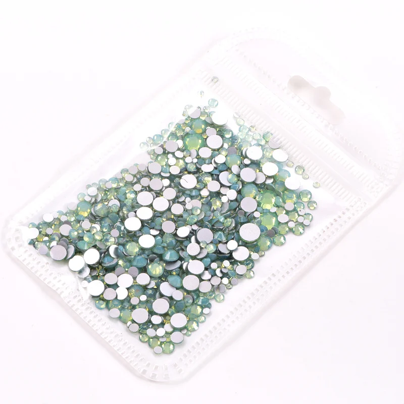 

ss6 ss8 ss10 ss12 Green Opal 3D Nail Rhinestones Flatback Glass Strass Non HotFix Rhinestone For DIY Nails Design H0009