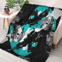 aesthetic anime girl with gun throw blanket sherpa blanket cover bedding soft blankets