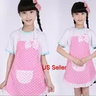 Фартук детский в горошек с милым мультяшным розовым бантом