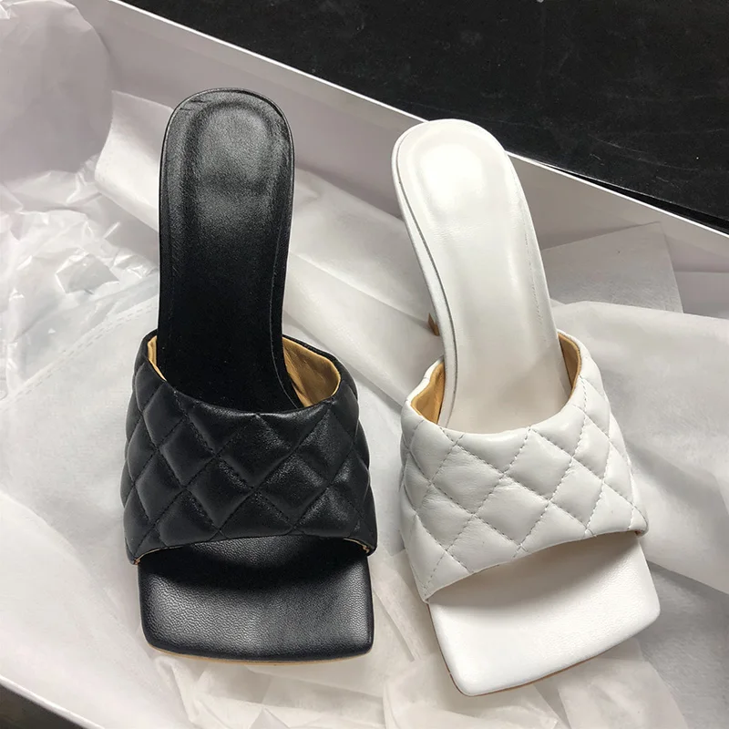 Мюли женские кожаные брендовые дизайнерские сандалии квадратный носок