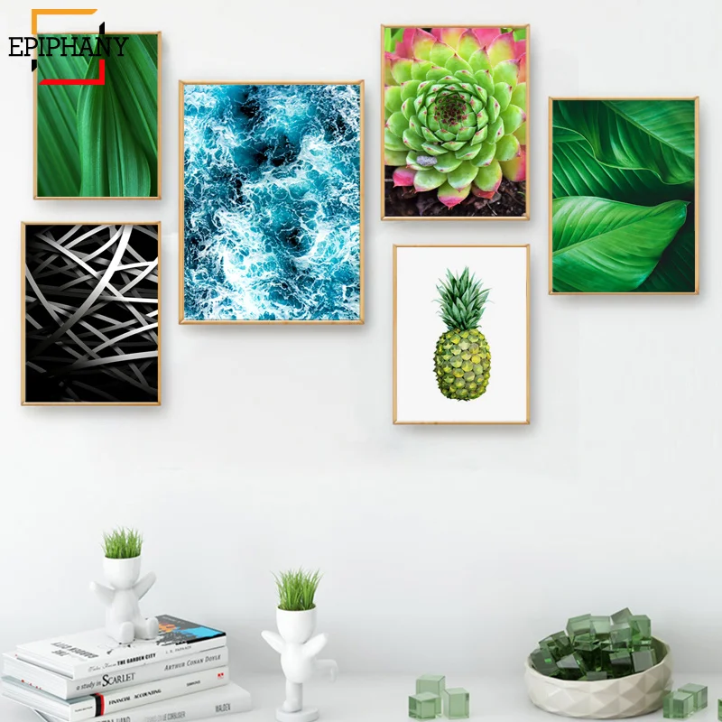 Современное украшение для дома настенная живопись на холсте с листьями зеленое