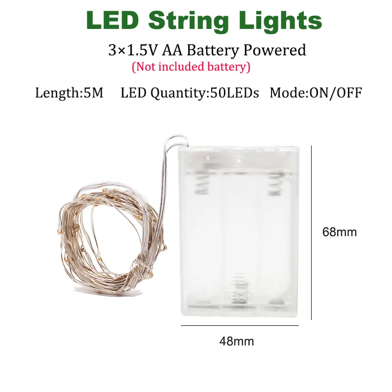 5M 3AA Battery Сказочный светильник s Led медный 1-10 м Рождественская лампа CR2032 кнопка батареи светодиодный светильник-Гирлянда для украшения рождества и свадьбы - Испускаемый цвет: 5M 3AA Battery