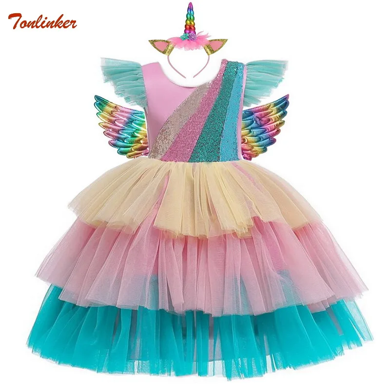 Хэллоуин новые детские костюмы единорогов для единорогом девочек Праздничная