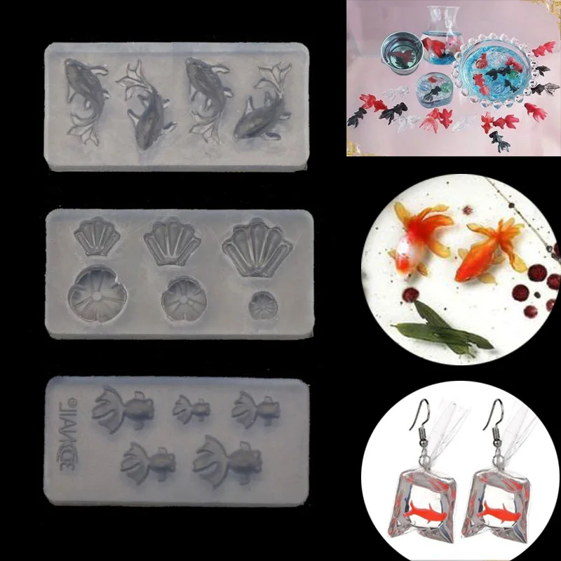 6 шт Мини Размеры Золотая рыбка в виде листка лотоса Earrrings воды Dag DIY смолы