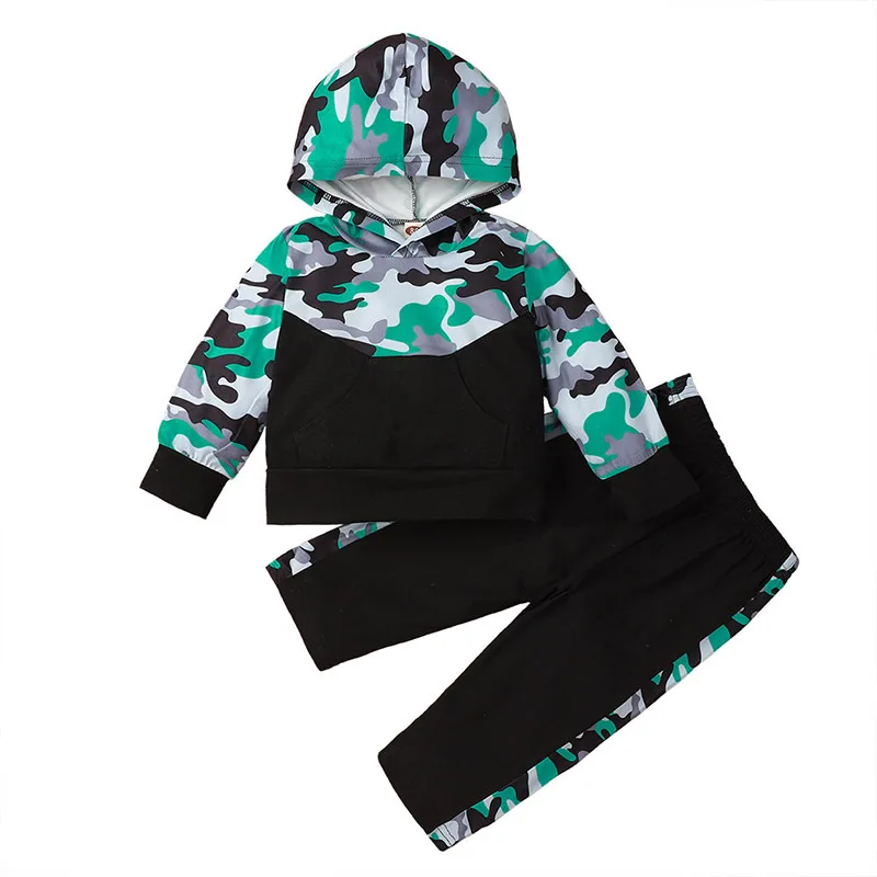 

2020 Winter Children Sets Casual Long Sleeve Patchwork Camouflage Hoodies Black Trousers Cute 2Pcs Girls Clothes Sets 0-2T