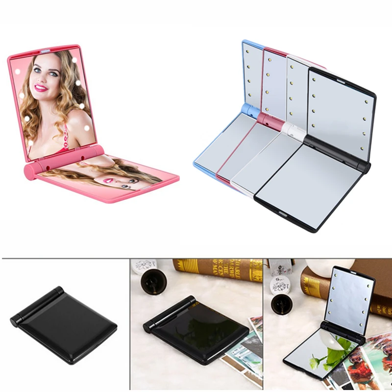 8 светодиодный косметическое зеркало складной двойной карман с подсветкой для