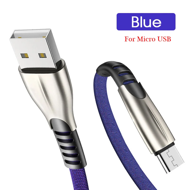 Blue-Micro 3а высокоскоростной зарядный кабель Micro USB быстрая зарядка type-C USBC type C зарядный кабель передачи данных USB шнур безопасная зарядка - Цвет: Blue-Micro