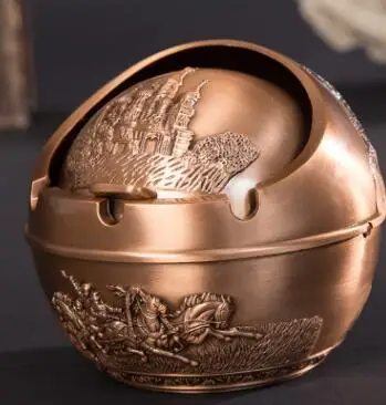 Red copper Винтажная пепельница с защитой от ветра с крышкой металлическая портативная пепельница для сигарет для наружного помещения ручная штампованная пепельница - Цвет: Red copper