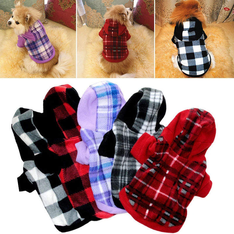

Pet Supplies Universal Plaid Hoodie Skin-friendly Fleece Dog Hoodie Comfortable Soft Pet Hoodie Universal Warm Animal Clothes