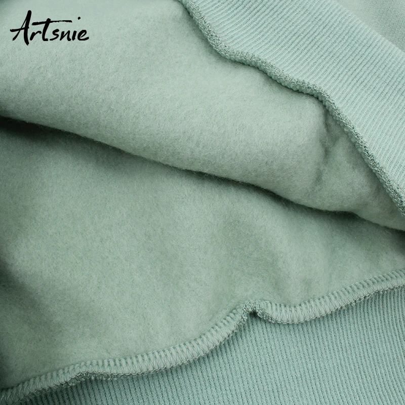 

Artsnie letter embroidery cotton women sweatshirt autumn winter o neck long sleeve hoodies streetwear casual sweatshirts mujer