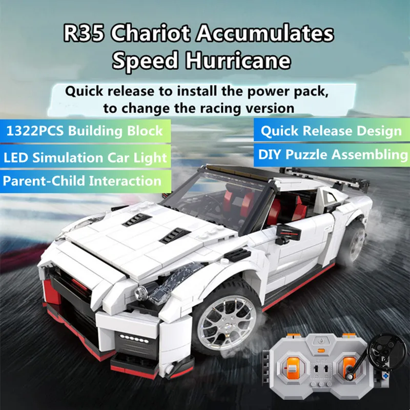 

1:18 Radio Controlled R35 Chariot Cars 1322PCS DIY Puzzle Assembling Quick Release Design LED Lights RC Truck Toys For Kids Gift