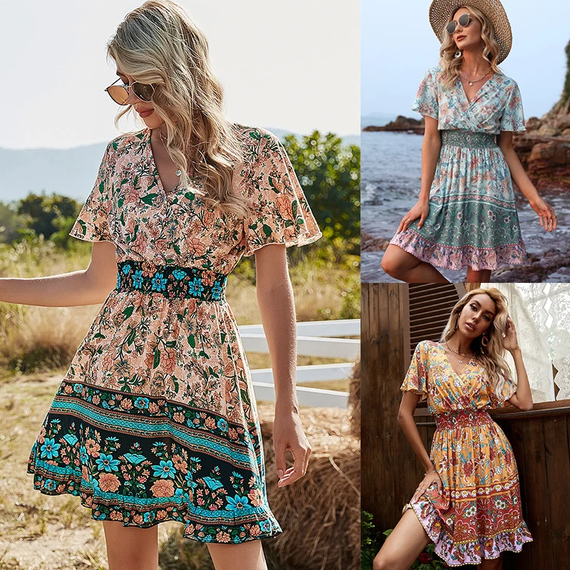 

Holiday V-neck Bohemian Printed Dress