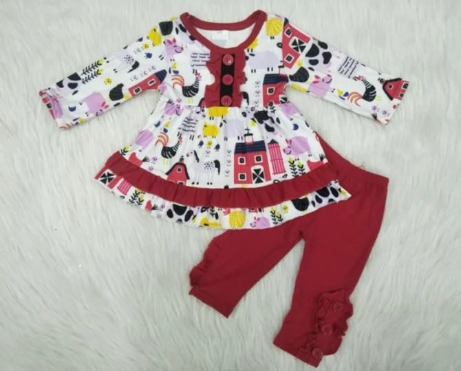 Детская популярная забавная туника с принтом фермы красные леггинсы пуговицами