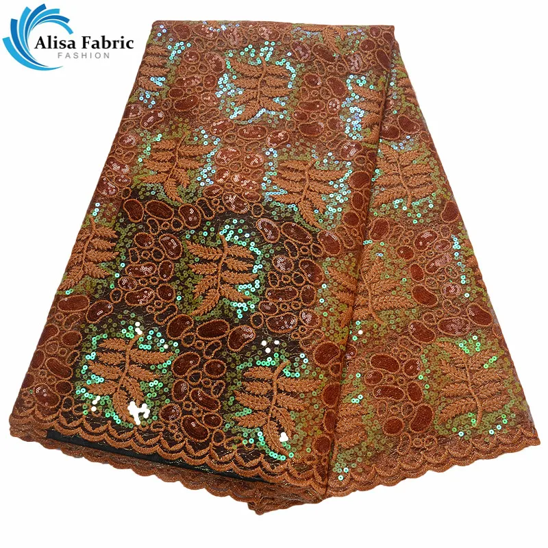 Французская Тюлевая кружевная ткань оранжевого цвета с вышивкой со стандартной