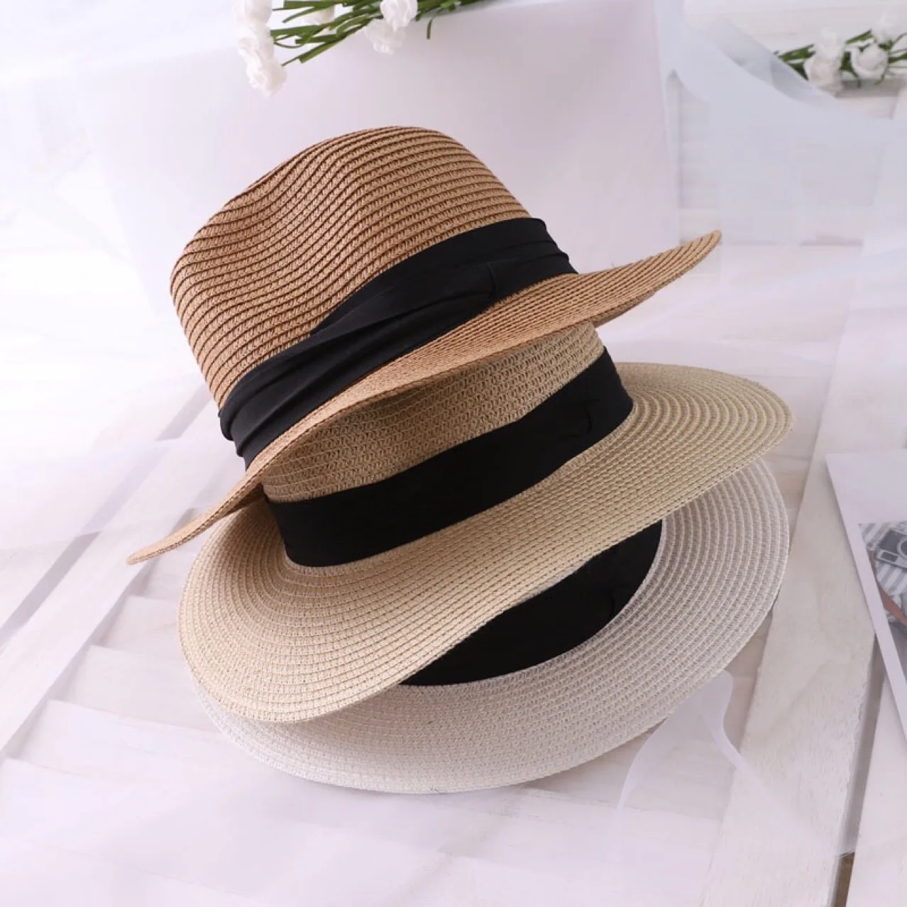 Free Shipping Personalised Embroidered Boater Hat Summer - Wide Brim Embroidery Custom Monogram Straw Fedora | Аксессуары для